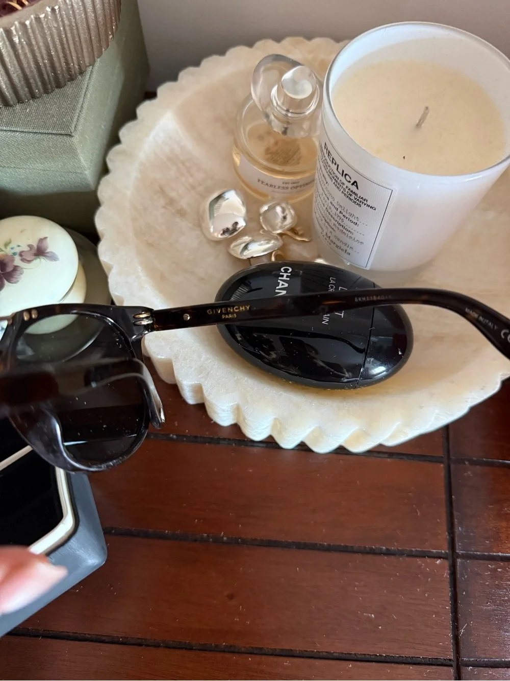 Givenchy Black Round Sunglasses with Gold Bridge